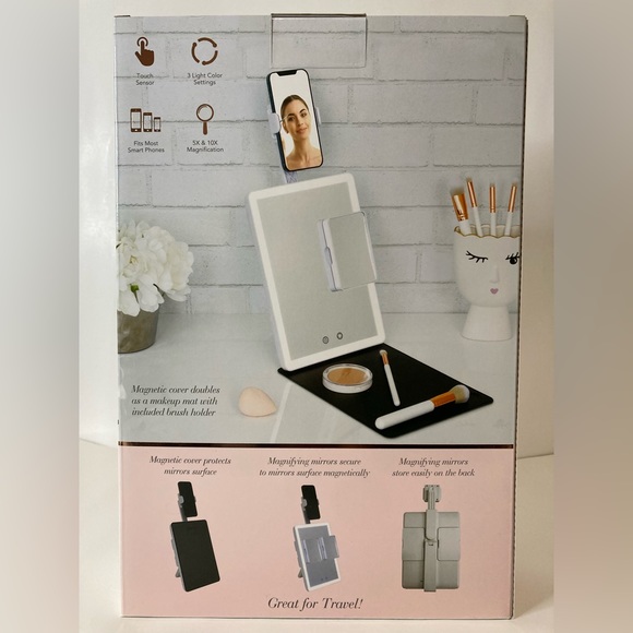 GloTech Portable Beauty LED Travel Mirror with Makeup Mat Cover Touch Sensor - Picture 5 of 7